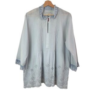 Johnny Was Dainty Georgette Lace Eyelet Ruffle Pintuck Peasant Tunic Top Size L